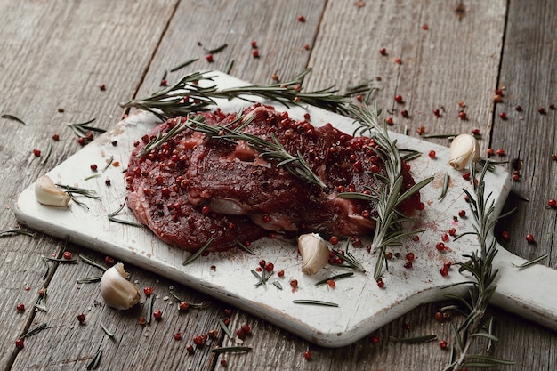 Raw meat with herbs and spices