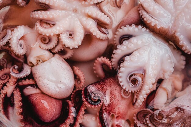 Raw octopus close-up background