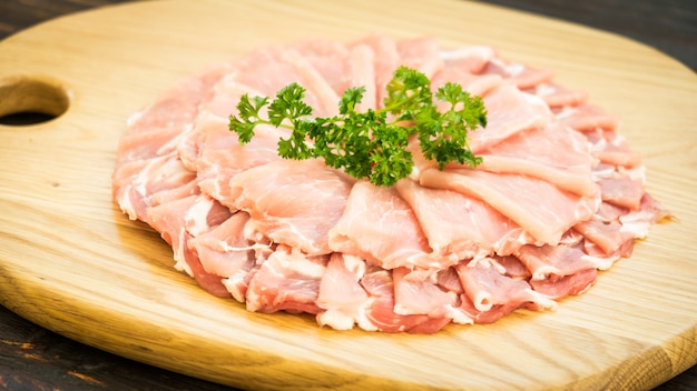 Raw pork meat slice