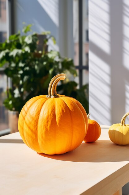 Free photo raw pumpkin indoors