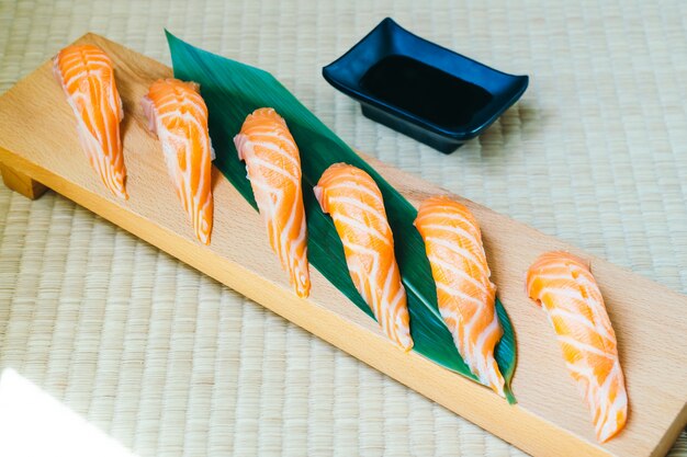 Raw with fresh salmon fish meat sushi