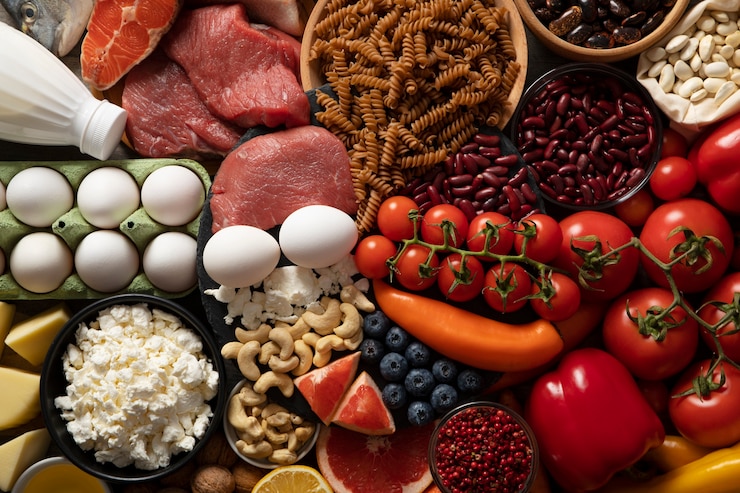 Free Photo real food pyramid assortment  top view