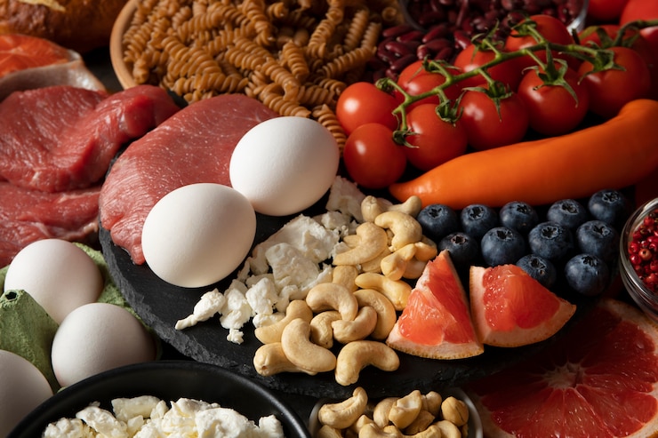 Free Photo real food pyramid assortment  top view
