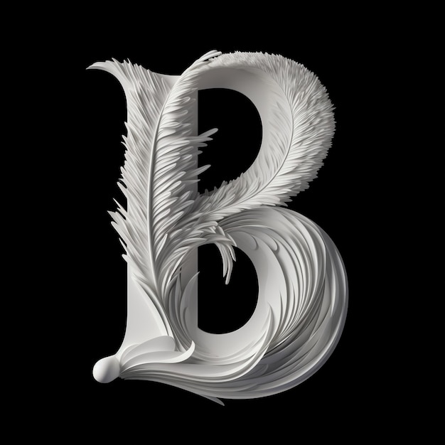 Realistic b letter with  feathers