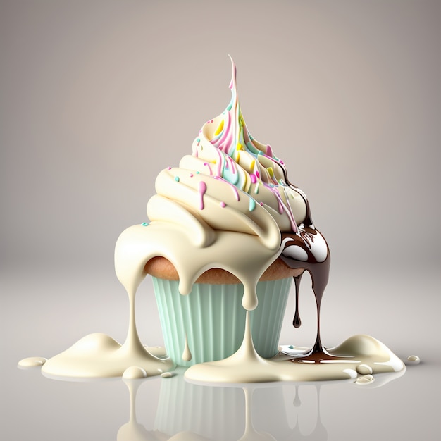 Free photo realistic cupcake with melting effect