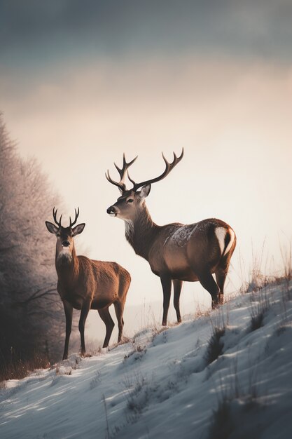 Realistic deer with nature background