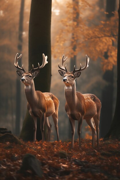 Realistic deer with nature background