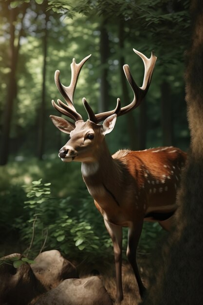 Realistic deer with nature background