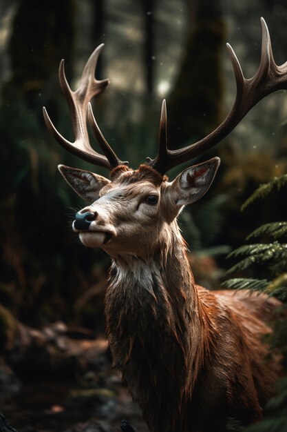 Realistic deer with nature background