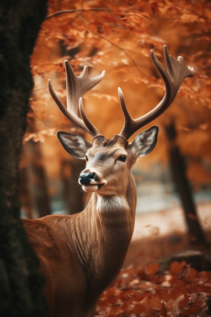 Free photo realistic deer with nature background