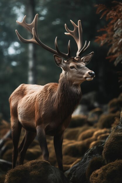 Realistic deer with nature background