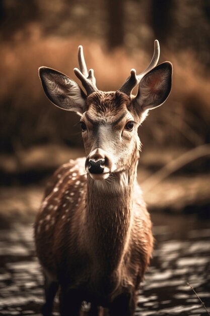 Realistic deer with nature background
