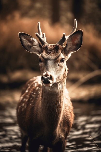 Realistic deer with nature background