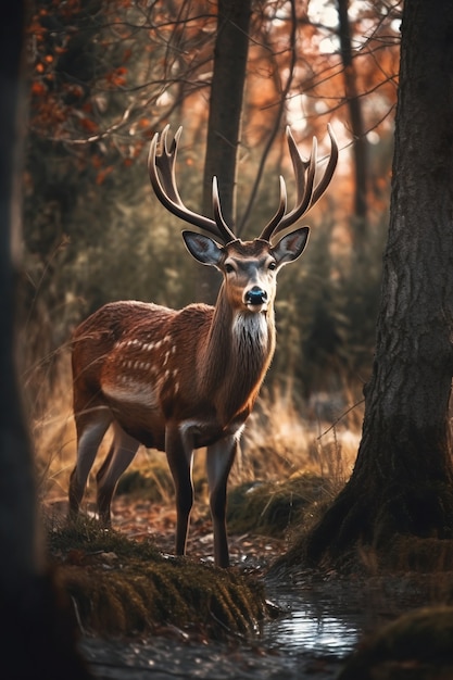 Realistic deer with nature background