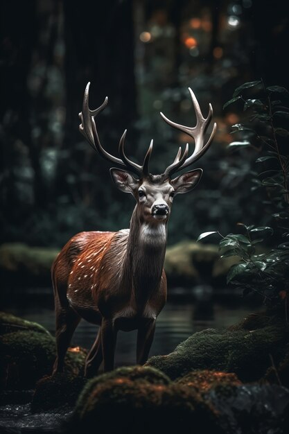 Realistic deer with nature background