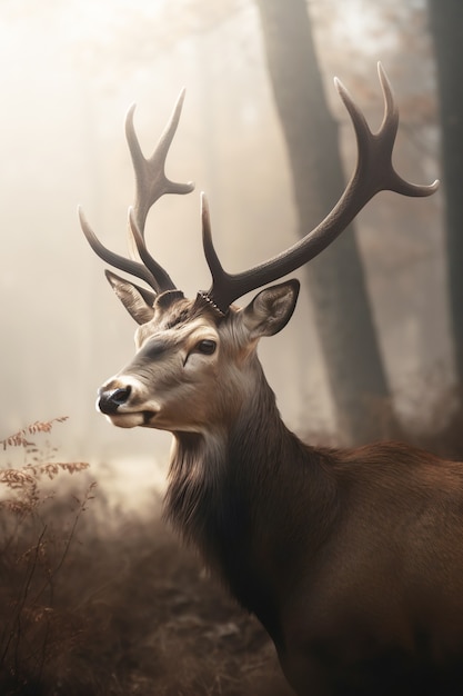 Realistic deer with nature background