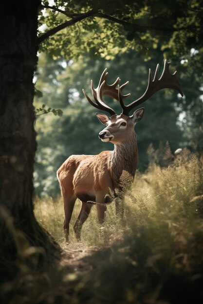 Realistic deer with nature background