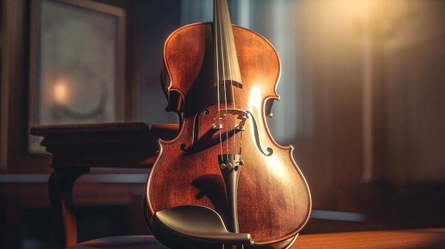 Free photo realistic double bass on a blurred stage background generative ai