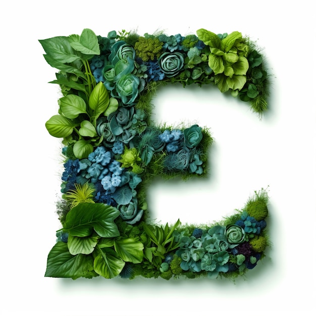 Free photo realistic e letter with plants