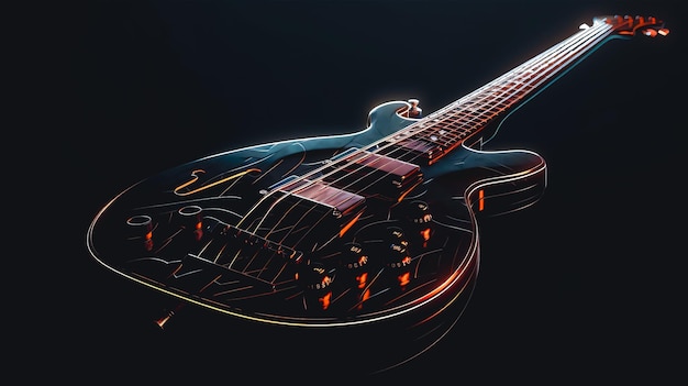 Free photo realistic electric guitar on a dark background closeup generative ai