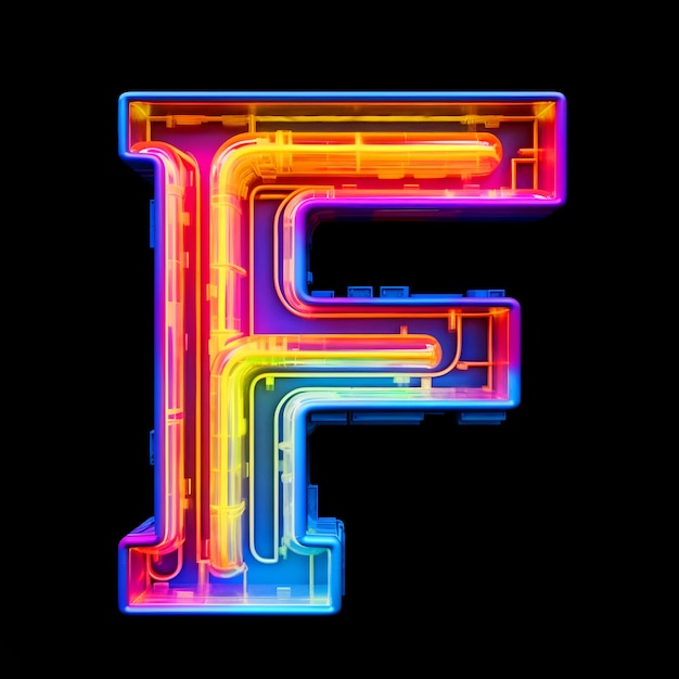 Бесплатное фото Реалистичная буква f с яркими огнями