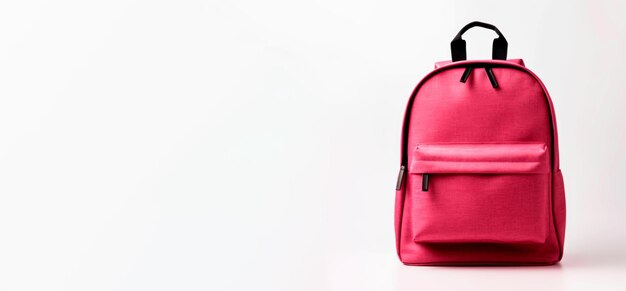 Realistic front blank banner of red backpack on white background