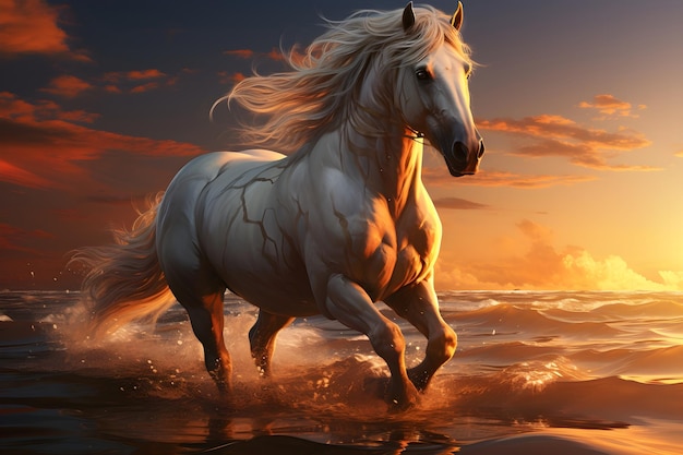 Foto gratuita cavallo realistico sullo sfondo della spiaggia