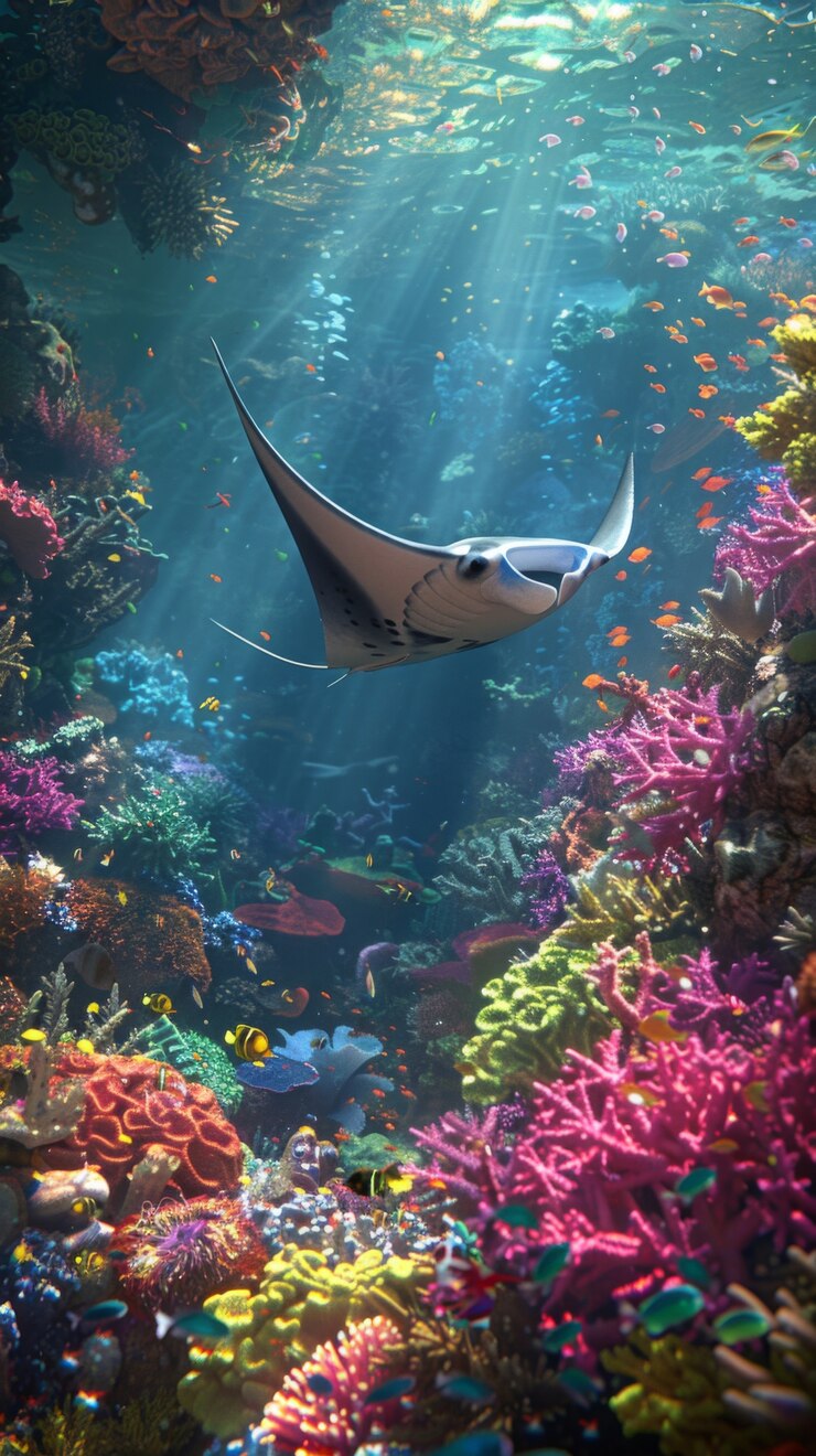 Free Photo realistic manta ray in sea water
