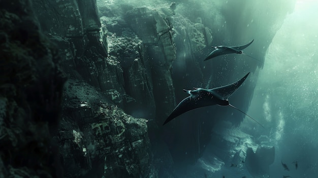 Free photo realistic manta ray in sea water