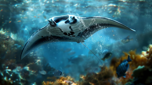 Free photo realistic manta ray in sea water