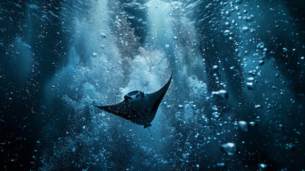 Realistic manta ray in sea water