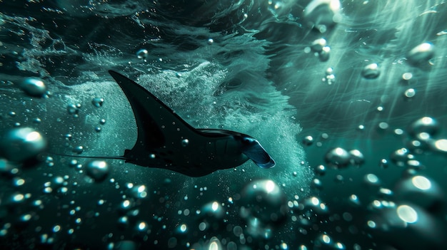 Free photo realistic manta ray in sea water