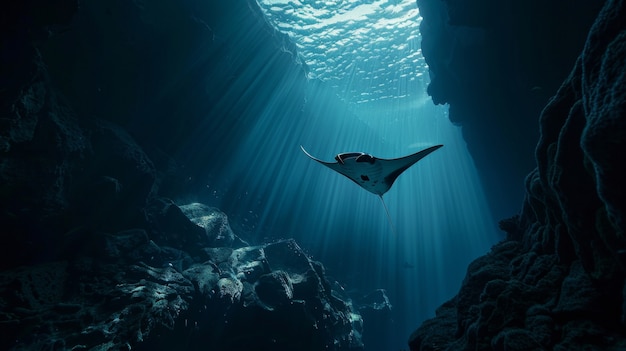 Free photo realistic manta ray in sea water