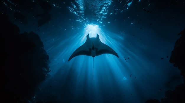 Free photo realistic manta ray in sea water