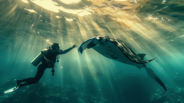 Free photo realistic manta ray in sea water