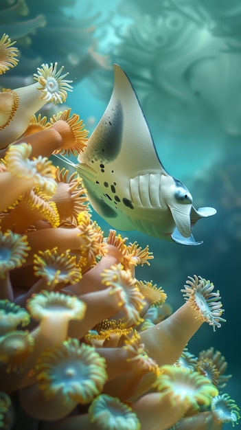 Foto gratuita la manta reale nell'acqua di mare