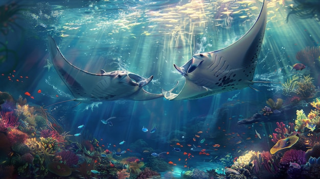 Free photo realistic manta ray underwater