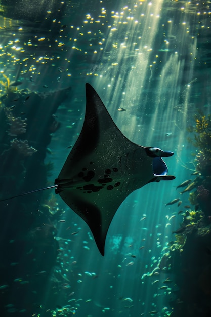 Free photo realistic manta ray underwater