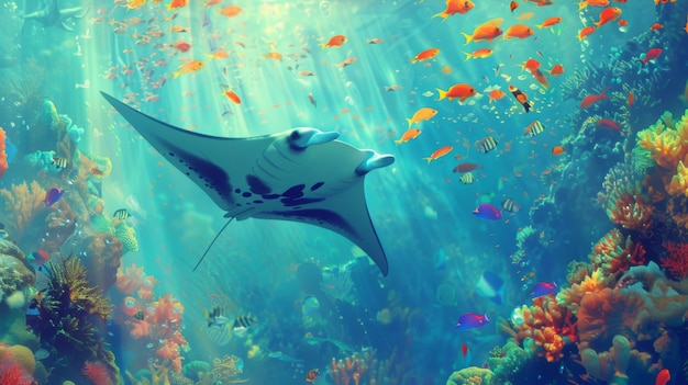 Free photo realistic manta ray underwater