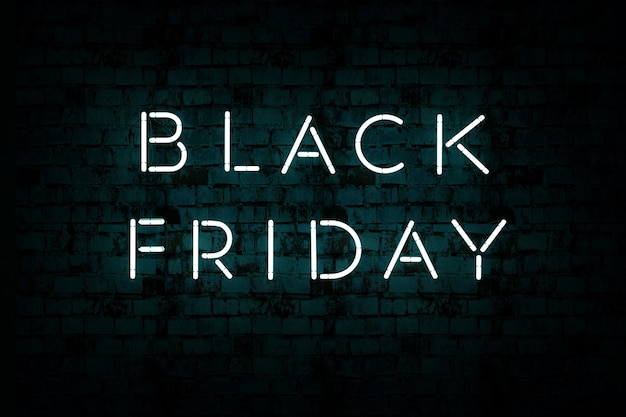 Realistic model of the black friday banner on a dark blue isolated background. neon black friday banner with backlight. 3d graphics Premium Photo