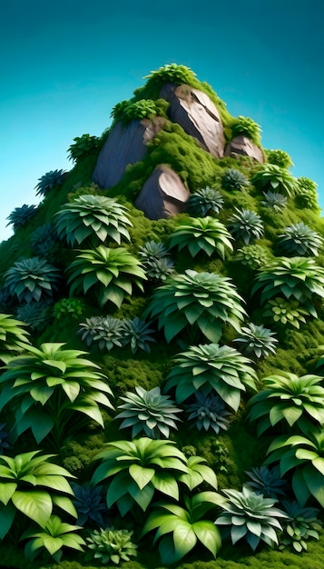 Бесплатное фото Реалистичная гора с растительностью в естественном ландшафте