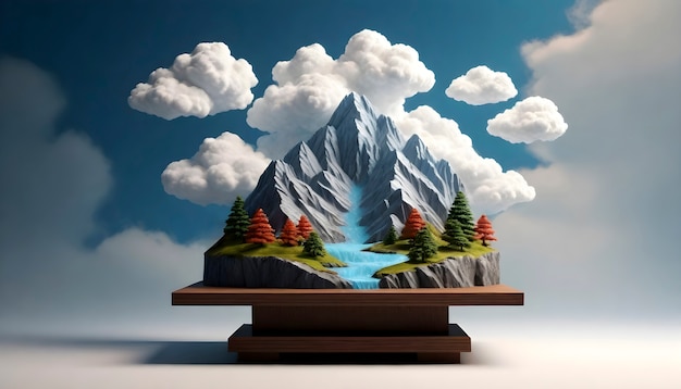 Realistic mountain with vegetation on a podium