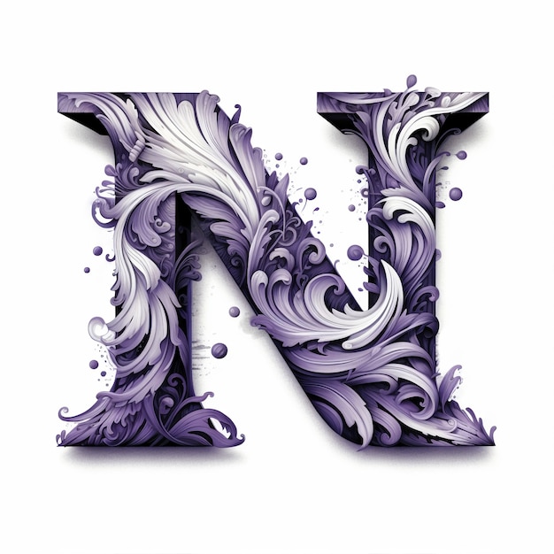 Realistic n letter with leaves