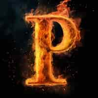 Free photo realistic p letter with fire