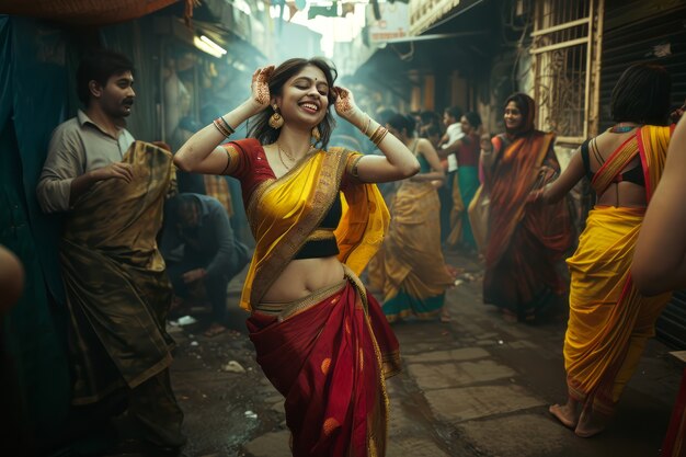 Realistic people celebrating gudi padwa