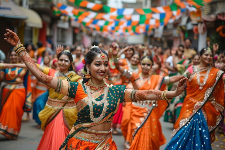 Free Photo realistic people celebrating gudi padwa