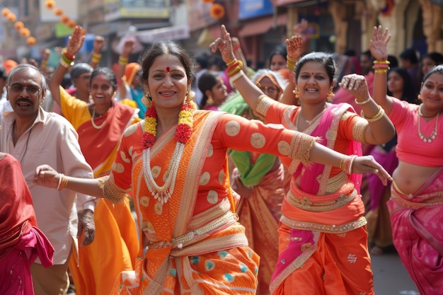 Foto gratuita gente realistica che celebra il gudi padwa.