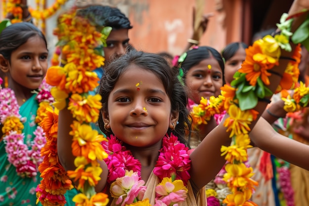 Realistic people celebrating gudi padwa