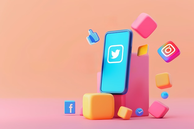 Realistic phone in studio social media concept