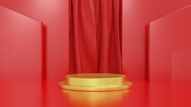 Realistic podium with chinese new year decoration